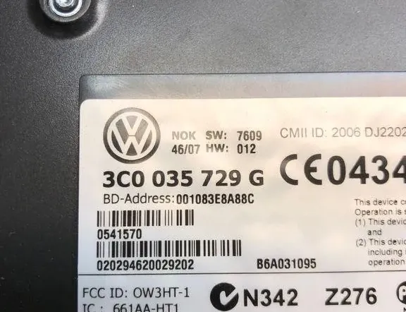 VOLKSWAGEN Passat B6 (2005-2010) Bluetooth-ohjausyksikkö 001083EBA88C,3C0035729G,B6A031095 34979231